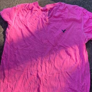 Pink V-Neck T-Shirt with Logo